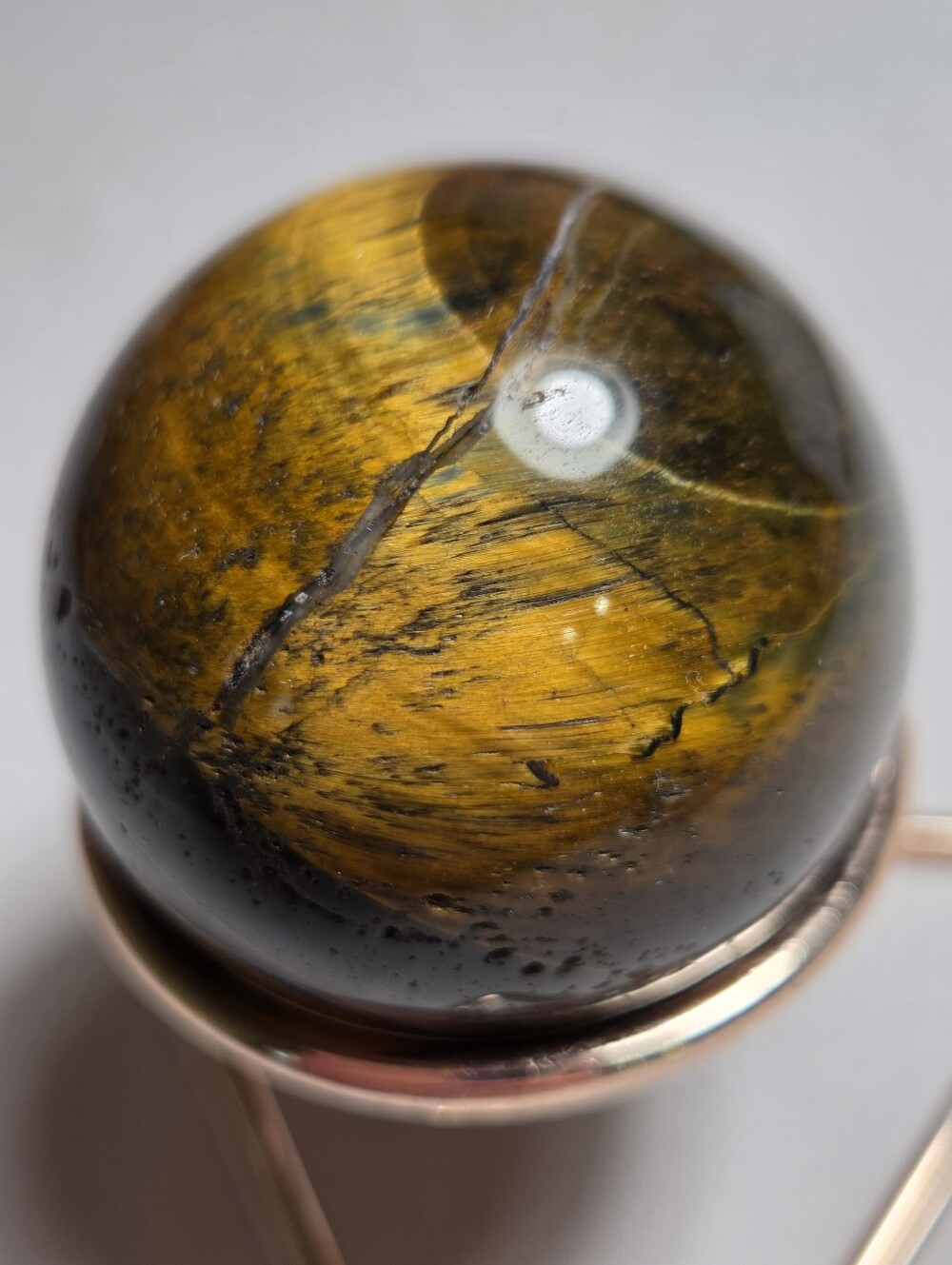 New Polished Tiger's Eye Sphere With Stand 1.5" Wide 91 Grams